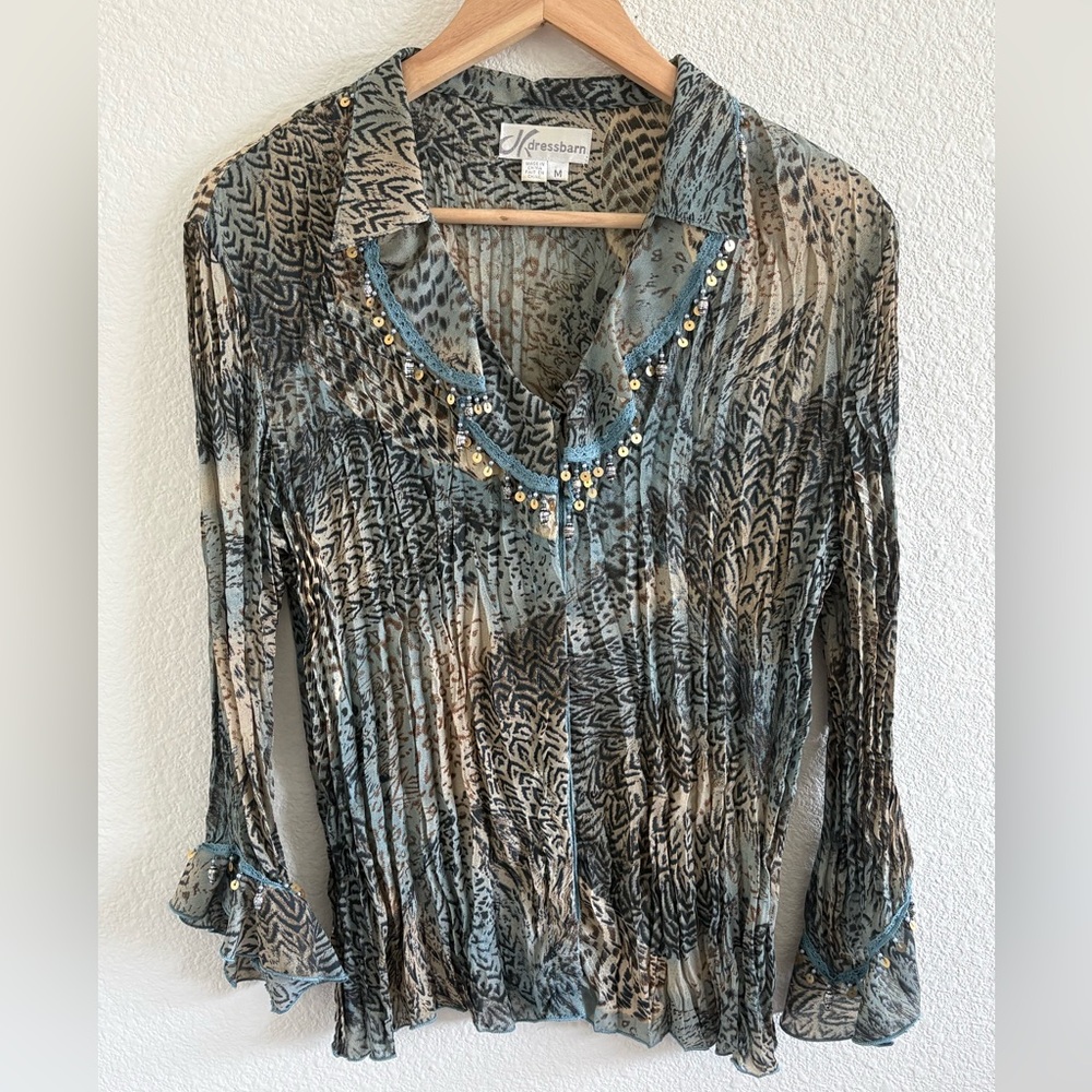 Women’s Vtg Y2K Whimsical Top Sz M Beaded Bell Sleeve Fairy Boho Hippie Festival